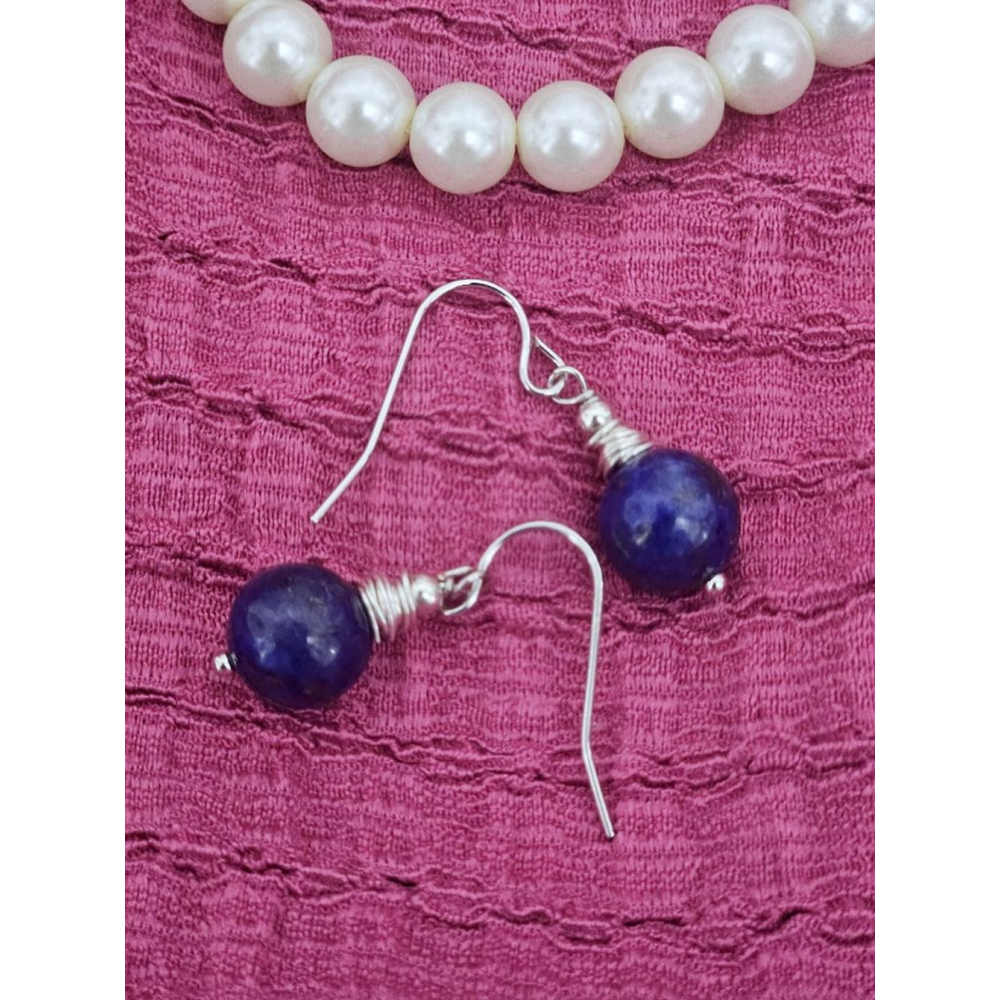 Sterling Silver Lapiz Lazuli 8mm Dangle Earrings
